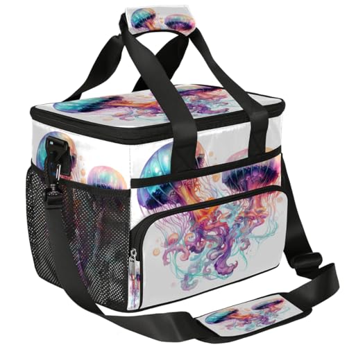 Ocean Jellyfish Insulated Picnic Backpack Lunch Box for Women Men Picnic Basket Tote Lunch Bag Picnic Bag Portable Lunch Bags for Picnic, Beach, Work, Trip,Office, Camp Watercolor Jellyfish