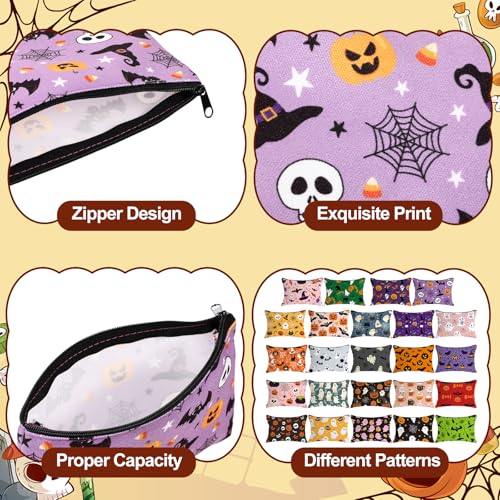 Meanplan 24 Pcs Halloween Makeup Bags Bulk Spooky Cosmetic Bags Horror Storage Zipper Pouch Pumpkin Bat Ghost Spider Portable Travel Purse Toiletry Pocket Organizer for Party Favor Gift (Halloween)3