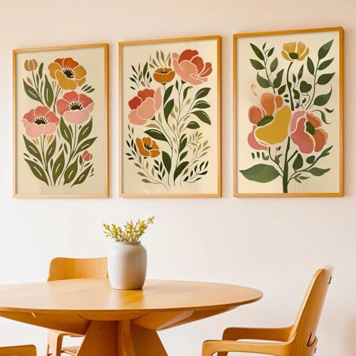 Image of kotart Botanical Art Home Decoration Painting | Floral Paintings With Frame For Living Room Bed Room Hotel Wall Decor Digital Reprint Set of 3 (10X13 inch)