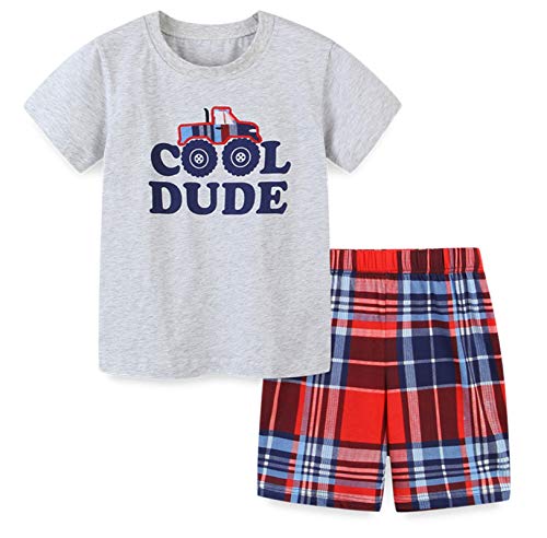Image of Boys Summer Short Sets Outfits Cotton Casual Crewneck Short Sleeve Shirt Shorts Playwear Clothes Sets 2-7Y