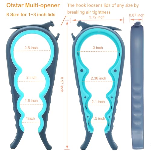 Otstar Jar Opener Bottle Opener and Can Opener for Weak hands, Seniors with Arthritis and Anyone with Low Strength, Mutil Jar Opener Get Lids Off Easily (Blue and Grey) image 3
