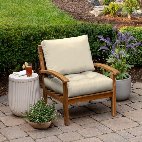 Image of ARDEN Outdoor Plush Modern Tufted Blowfill Deep Seat Set, 24 in x 24 in, Weather-Proof, Rain-Proof, Fade Resistant Patio Cushion, Ultra Cozy 24 x 24, Tan Leala