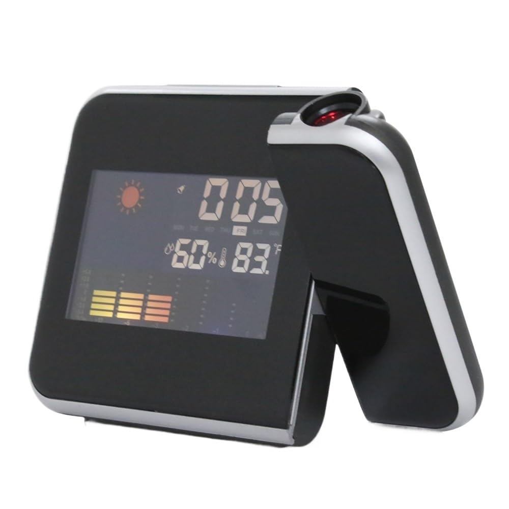 HRWLY Projection Alarm Clock Digital Color Screen 12/24 Display Temperature Humidity Weather Forecast LED