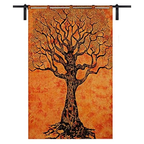 Tree of Life Single Curtain, Dorm-Art Deco-Hippie-Medallion-Morrocan-Indie-Mandala Tapestry, Mandala Wall Hanging, Indian Curtains Mandala Window Treatment Door Twin Size 125 cm X 208 cm Curtain Cover