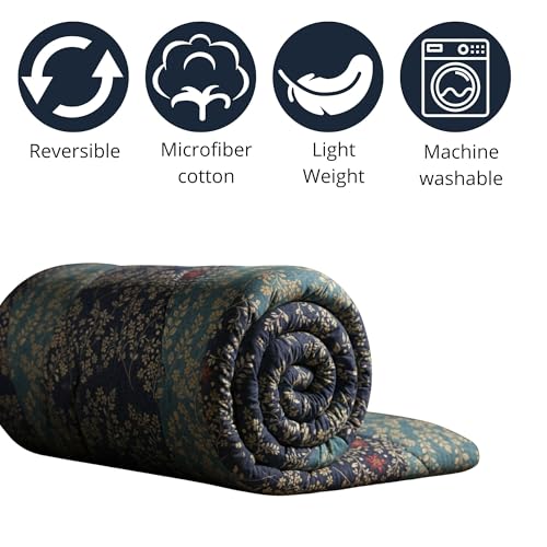 Image of Mafatlal 120 GSM Ultrasonic Reversible Microfiber Comforter Single | 90 x 60 Inches | Razai for Summer | Twin Bed | Ocean Blue