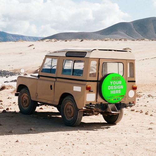 Image of Custom Spare Tire Cover with Picture, Customize Wheel Cover with Logo Personalized Waterproof Dust-Proof Polyester Tire Protectors for Trailer RV SUV All Vehicle, Lime
