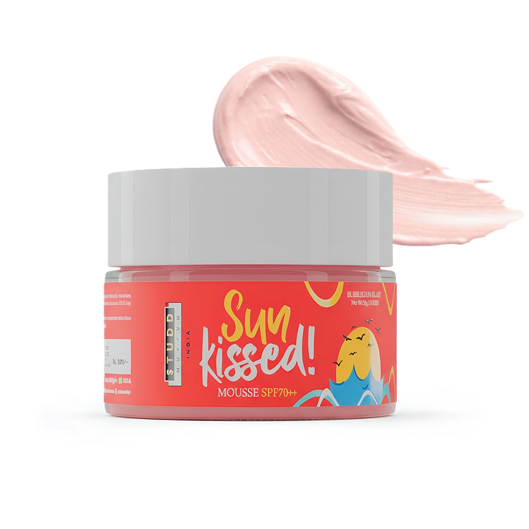 - Studd Muffyn Sun Kissed Mousse Sunscreen SPF 70++ PA++ | Bubblegum Blast | Lightweight Mousse Sunscreen | Broad Spectrum UVA UVB Protection | No White Cast | For All Skin Types | 50 g