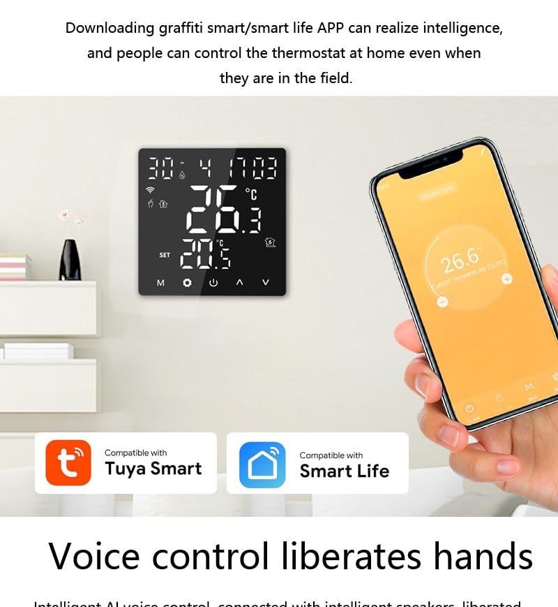 Zigbee Thermostat intelligent pour chauffage électrique au sol, programmable, économie d'énergie, application et commande vocale et télécommande, hub requis, fonctionne avec Alexa, 16 A.