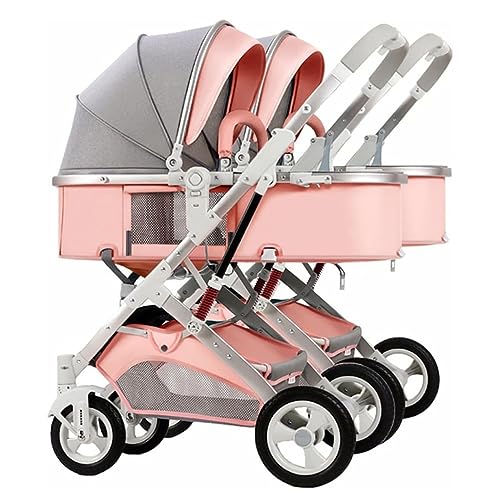 Double Buggy Pushchair Pram,Double Strollers for Baby and Toddler,Double Infant Stroller,Twin Baby Pram Stroller,Detachable Pushchair Side-by-Side Tandem Stroller (Color : Pink)