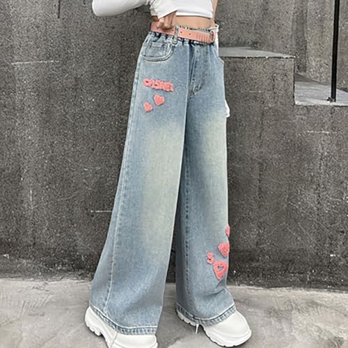 Girls Trendy Heart Jeans High Waisted Wide Leg Elastic Waist Baggy Denim Pants Cute Aesthetic Vintage Bottoms4