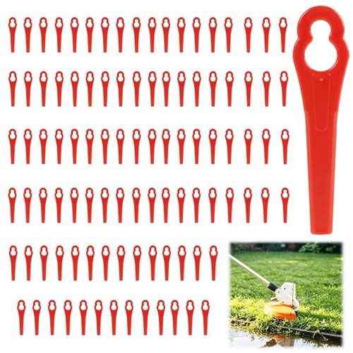 Lot de 100 Lames de Rechange pour Tondeuse à Gazon – Lames en Plastique pour Coupe-Bordures Sans Fil – Accessoires de Jardinage pour Tondeuse à Gazon et...