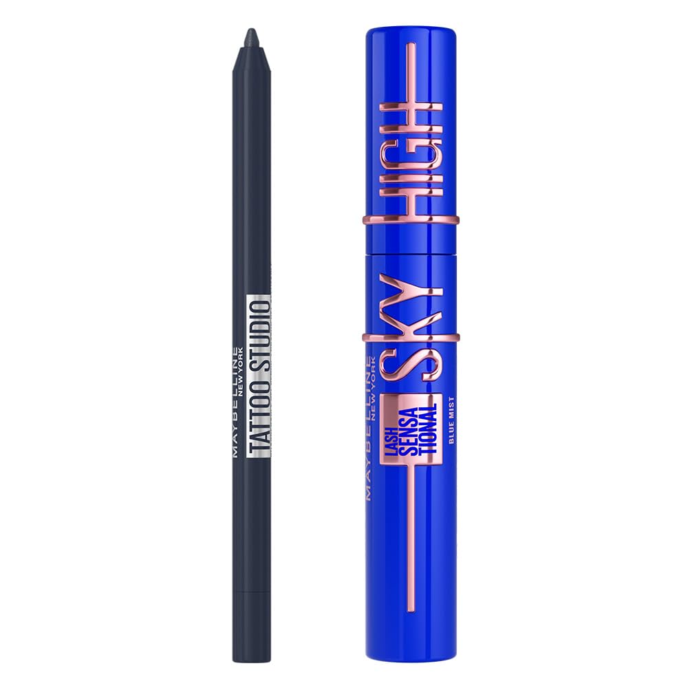 Maybelline New York Pack rutina de ojos con la máscara de pestañas Lash Sensational Sky High en Tono Blue Mist y el lápiz de ojos Tattoo Liner en Tono Striking Navy