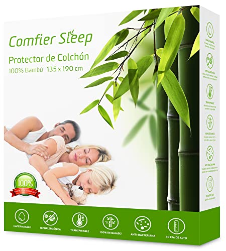 Protector De Colchón Impermeable – Funda De Colchón 135x190 cm - 100% Bambu Transpirable Y Hipoalergénica Protector Colchon 135