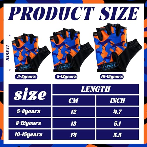 Image of Boao 3 Pairs Kids Half Finger Bike Gloves | Non-slip Breathable Fingerless Gloves for Boys Girls, Cycling Workout Weight Lifting Training Gift, Adjustable Wrist