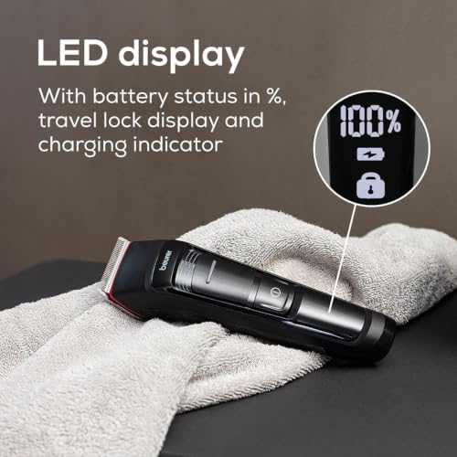 Image of Beurer MN5X Hair Clipper for Professional and Fast Hair Cutting, Stainless Steel Blades for Individual Styling, 4 Step Fine Adjustment with Battery.