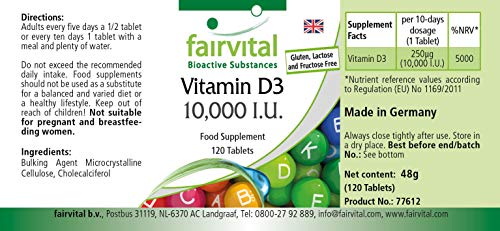 fairvital Vitamin D3 10.000 I.E. Depot, 120 Tabletten, HOCHDOSIERT, Cholecalciferol, nur 1 Tablette alle 10 Tage – Bild 4