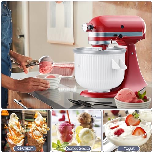 Ice Cream Maker Attachment for Kitchenaid Stand Mixer,2-Quart Frozen Yogurt - Ice Cream & Sorbet Gelato Maker,Fits 4.5 5 6 7qt,Not Fit Artisan Mini 3.5Qt Mixer