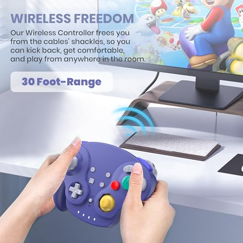 Image of SAFFUN 2 Pack Wireless GameCube Style Controller for Switch 1 & 2 / Lite /Switch Online, NGC Style Pro Controller Compatible with Windows PC, macOS - (Rechargeable) (Built-in Rumble) (NFC)- Indigo