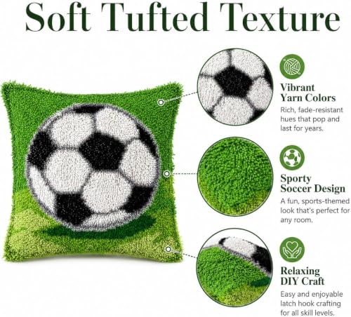 Image of clubevy DIY Latch Hook Kits Pillow Case Embroidery Carpet Set Needlework Pillow Cover Sofa Cushion Cover Craft Kits 17x17 inch (4158football)
