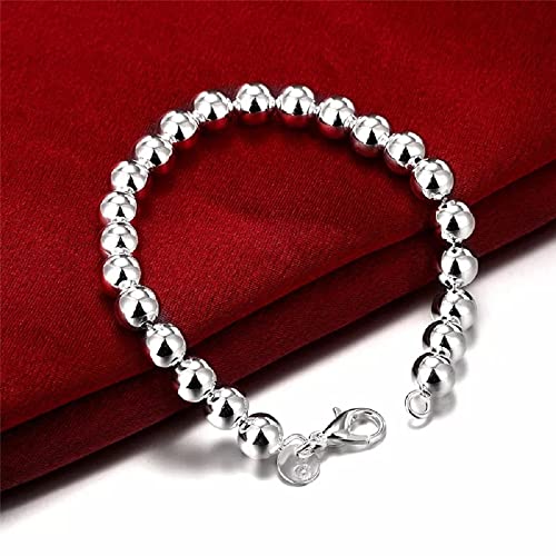 925 Sterling Silver Beaded Bracelet, Round Ball Chain, Lobster Clasp3