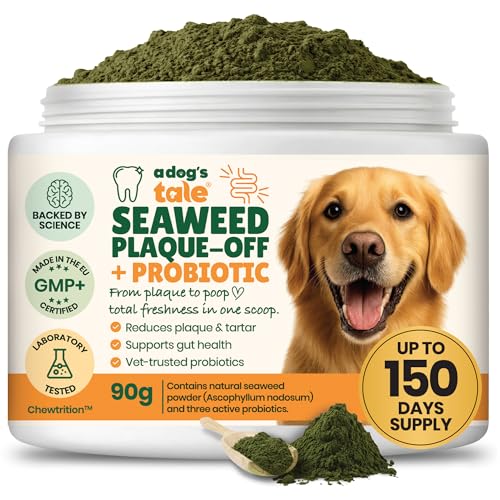 Dogs Dental Powder for Teeth Cleaning & Tartar Removal | Plaque Off Powder for Dogs Seaweed Plaque Remover with Probiotics for Gut Health & Fresh Breath Up to 150 Days Supply