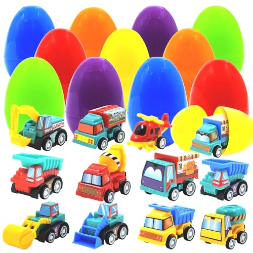 CLAPET 12 PCS Easter Egg Fillers with Pull Back Car, Prefilled Easter Toys Gifts for 3-8 Year Old Boys Girls Kids Toddlers, Party Favors Classroom Prize Supplies by CLAPET - Used condition - US$10.24