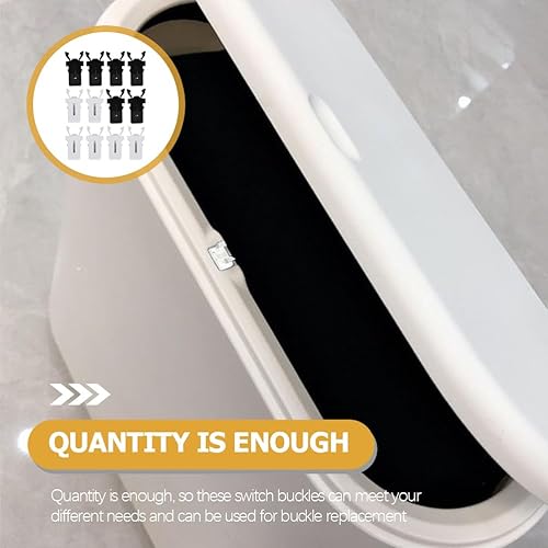 Miniatura 8 de Bloqueo de cubo de basura, 40 unidades, hebillas de cubo de basura con autobloqueo, prensa de repuesto tipo pulsador (negro y blanco)