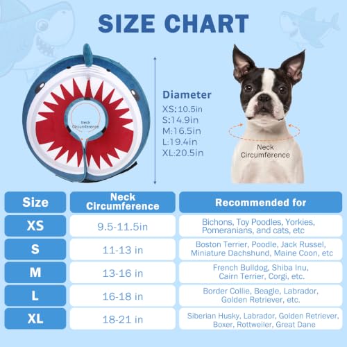 Image of SCENEREAL Dog Cone Alternative After Surgery for Small Medium Large Dogs | Inflatable Cone Collar for Dogs Cats, Adjustable Soft Donut Recovery Collar to Prevent Licking, Shark Print E-Collars