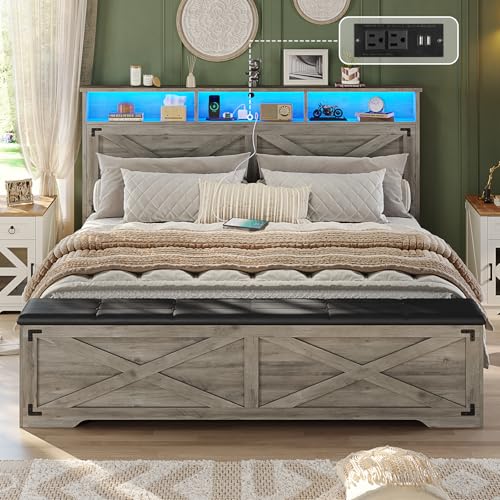 Hasuit Queen Size Bed Frame with Storage Ottoman, Farmhouse Bed...