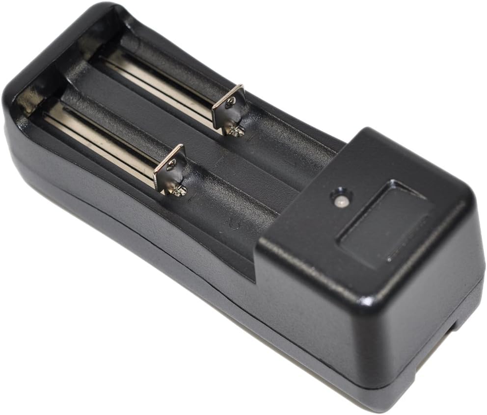 Image of Universal Dual Slot 18650 Li-ion Battery Charger | Smart Charging Dock for 3.7V Rechargeable Batteries | LED Indicator | Compact & Lightweight Design | Black