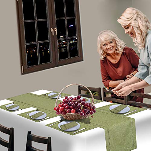 Grelucgo Handcrafted Solid Color Dining Table Runner, Dresser Scarf, Double-Hemstitched (Sage Green, 14 X 72) #TOP4