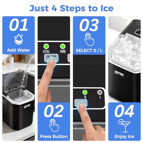 Image of OSTBA Countertop Ice Maker Machine, 26Lbs /Day, 2 Ice Sizes, Bullet Ice | 9 Cubes In 6 Min, Self-Cleaning, Portable Design, Smart Indicators, Compact For Home Kitchen RV Party