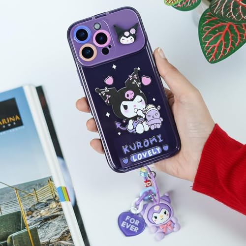 Image of Peeperly Back Cover Case for iPhone 14 Plus Scratch Resistant TPU Shockproof Protective Durable Cartoon Kuromi Flip Mirror Case for Girls & Women(Purple)