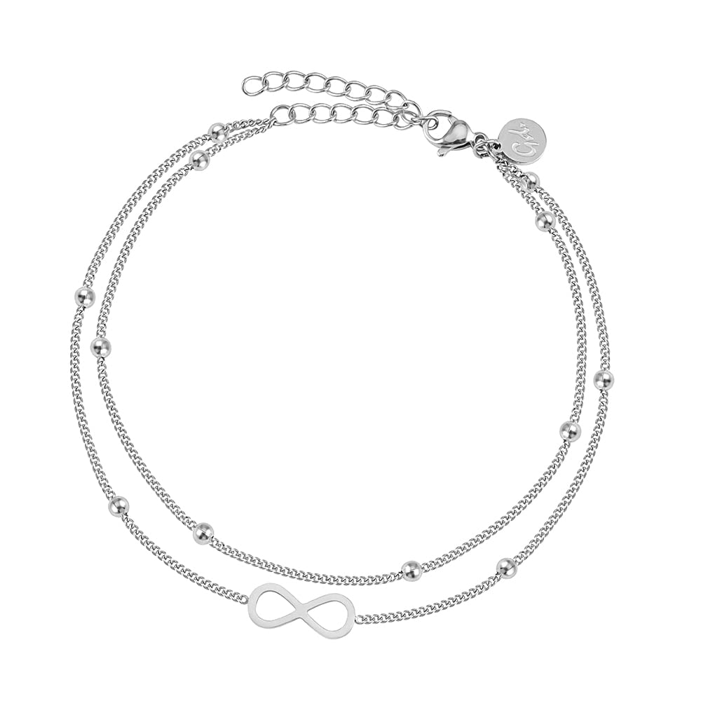 GD GOOD.designs Fußkettchen mit Unendlichkeitszeichen für Damen I Wasserfeste Infinity Fußkette (22-27cm) in 18K Gold, Silber und Roségold I Frauen Fußschmuck mit Kugeln