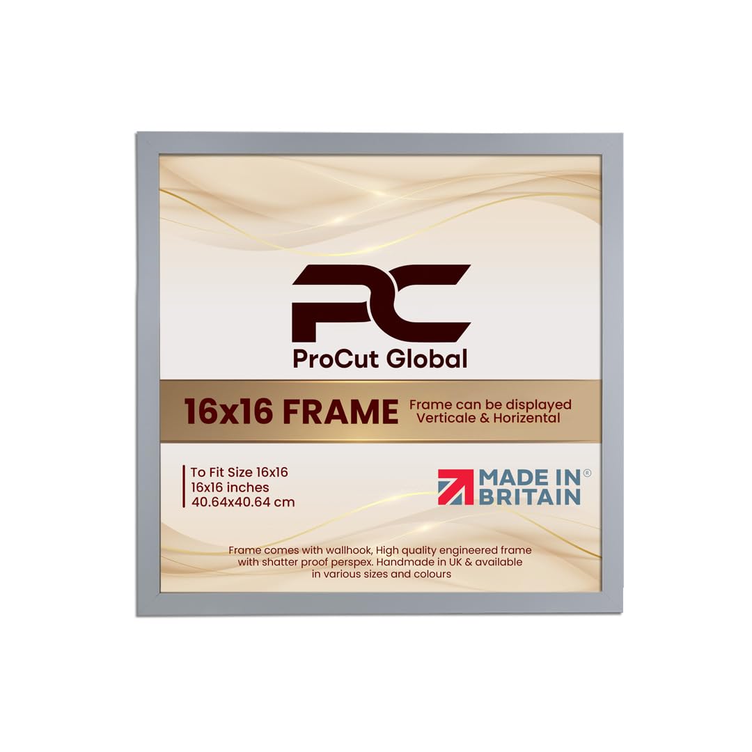 Procut Global 16X16 Light Grey Picture Frames - Modern Wooden Photo Frame with Shatterproof Perspex for Wall or Tabletop - Perfect for Posters, Certificates, Prints - Sizes & Colors Available