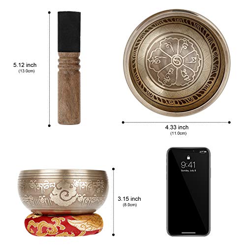 Tibetaanse klankschaal, 4,5 inch handgemaakte klankschalenset meditatie sound bowl set met Dual Surface Mallet en zijden… - Image 3
