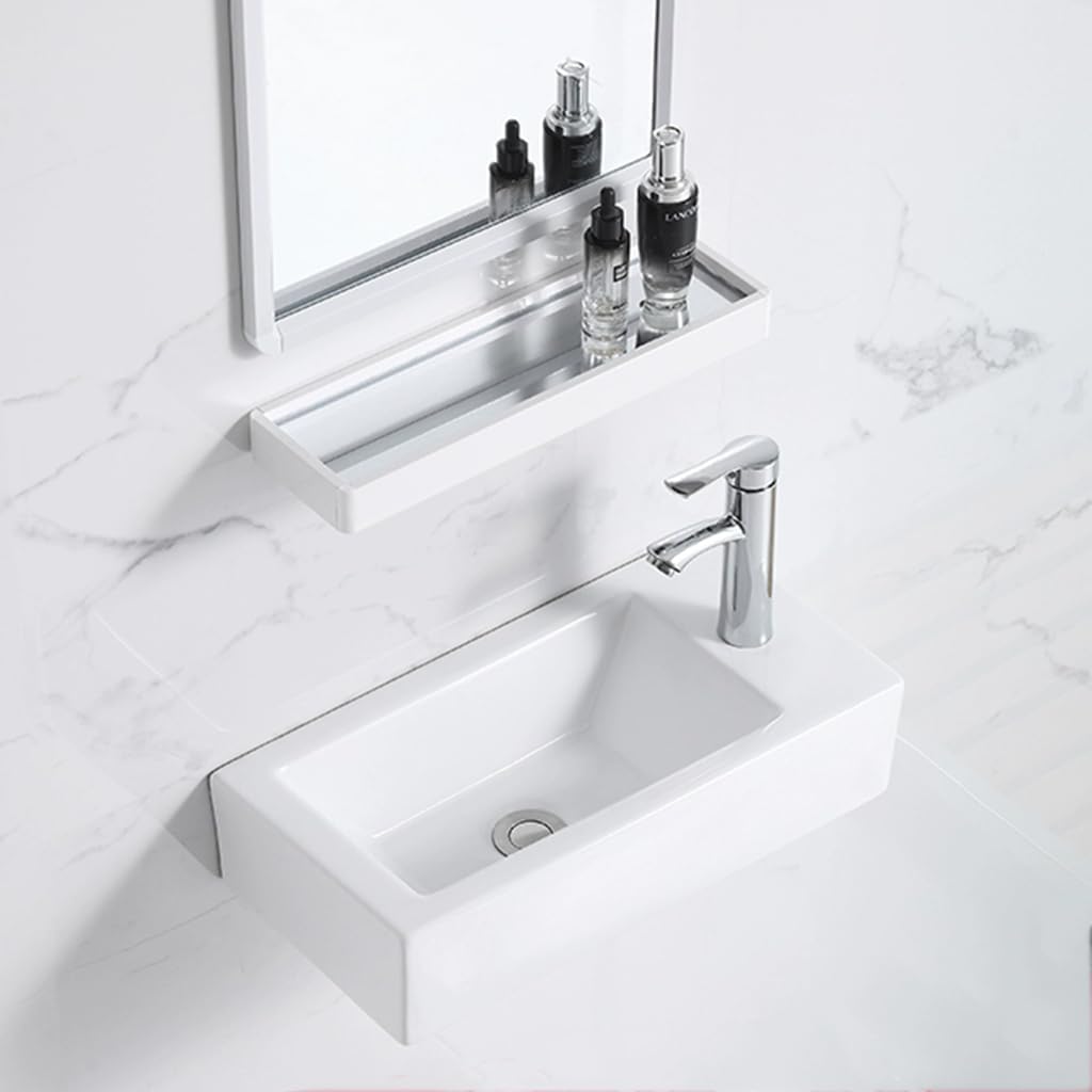 Small Ceramic Bathroom Sink Wall Mounted Rectangular Vessel Sink, Modern Porcelain Wash Basin Right Hand, White Vanity Sink For Tiny Space