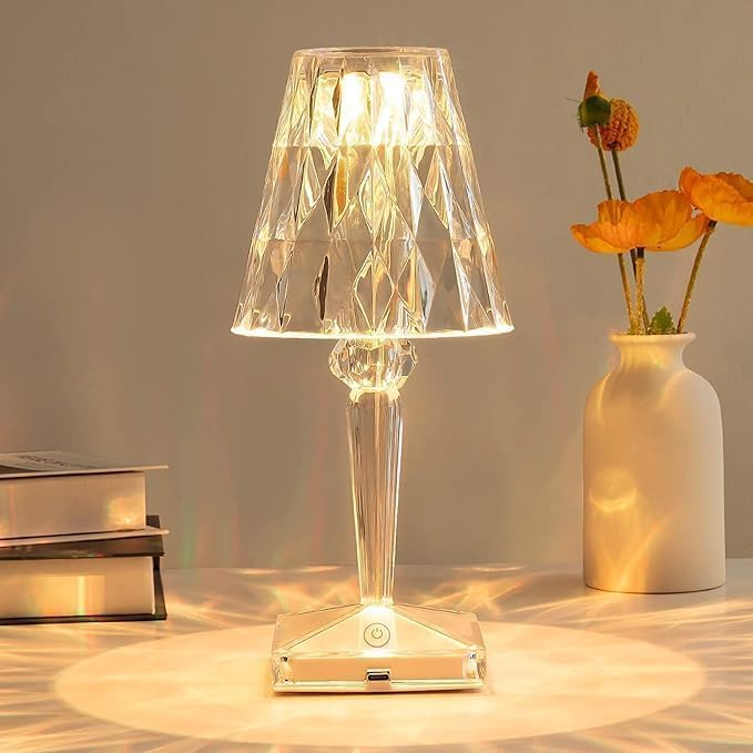 SHANJIA Lampe de table en cristal diamant, lampe de chevet avec contrôle tactile 3 couleurs changement de couleur
