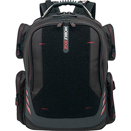 Core Gaming Laptop Backpack From Mobile Edge Core Gaming, 17.3 Inch, External USB 3.0 Quick-Charge Port w/Built-in Charging Cable, Patch Panel - Black w/Red Trim - MECGBPV1