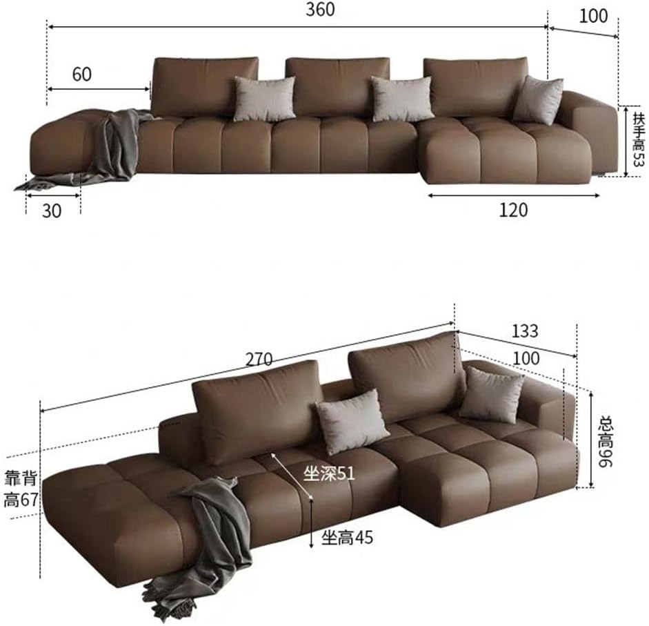 Household Combination Sofa Living Room Large and Small Family Thick Leather(360 * 100 * 53cm)