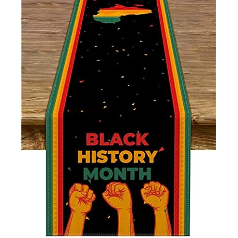 Pudodo Black History Month Table Runner African Afro Fist February Festival Holiday Kitchen Dinning Room Home Decoration 13x72'' Cover
