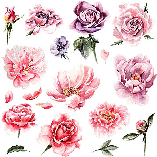 Amaonm Removable 3D Beautiful Pink Red Peony Flower With Green Plants Leaf Wall Decal Wall Stickers Diy Peel And Stick Art Decor For Kids Girls Bedroom Living Room Nursery Decoration (A) #TOP30