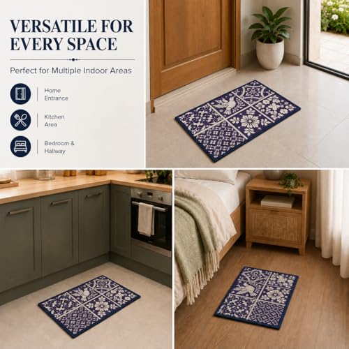 Image of Matz&More Tiles Arabesque Floor Mat | 40x60 CM | Navy Blue | Nylon Tufted Gel Baking Anti-Slip | Doormat for Home Entrance, Kitchen & Bedroom