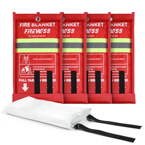 FIREWESS Emergency Fire Blanket, Fiberglass Fireproof Blanket for House Camping, Car, Office, Grill, Warehouse Emergency Survival Safety (Fiberglass-4pack)