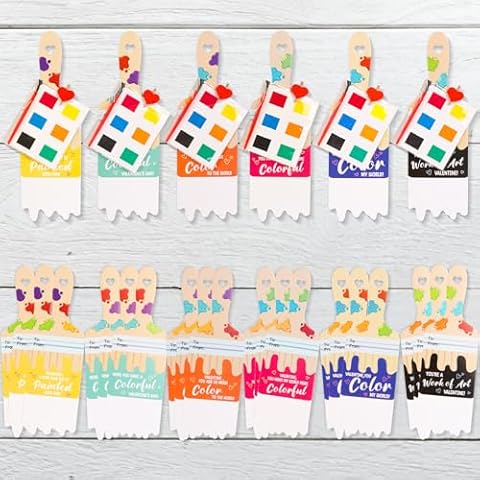 Gocasmus Valentines Day Gifts for Kids - 24 Pack Bulk Watercolor Paint & Valentines Cards Set for School Classroom Gift Exchanges, Valentines Party Favor Packs for Boys, Girls, Toddlers Cover