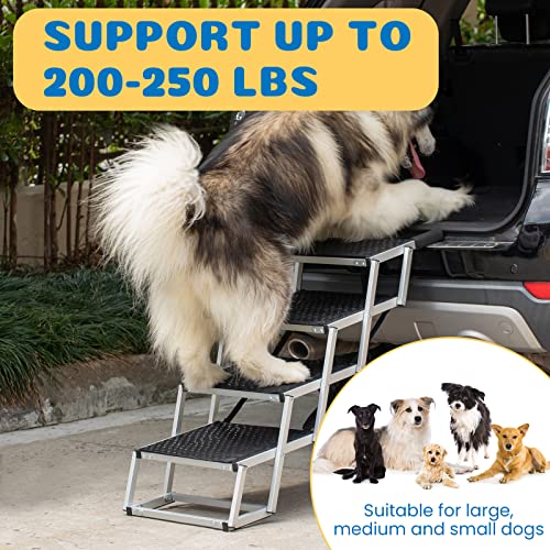 Barpor Dog Ramp Portable Dog Steps For Cars, Suv And Trucks Adjustable Aluminum Dog Stairs Lightweight Pet Ladder With Non-Slip Surface Supports To Large Dogs 200-250 Lbs, 4/5 Steps (Upgraded 4-Step) #TOP5