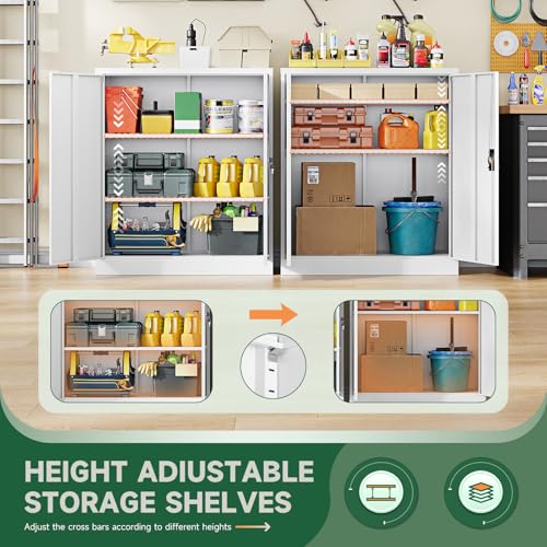 Image of Letaya Metal Storage Cabinets with Lock Door,2 Adjustable Shelves Organizer Steel Storage Cabinets for Home,Office,Warehouse,Garage,Employee Lockers(White)