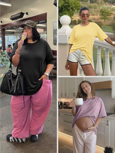 athmile womens oversized t shirts loose fit crewneck short sleeve tops summer casual blouse y2k 2025 basic tee beach