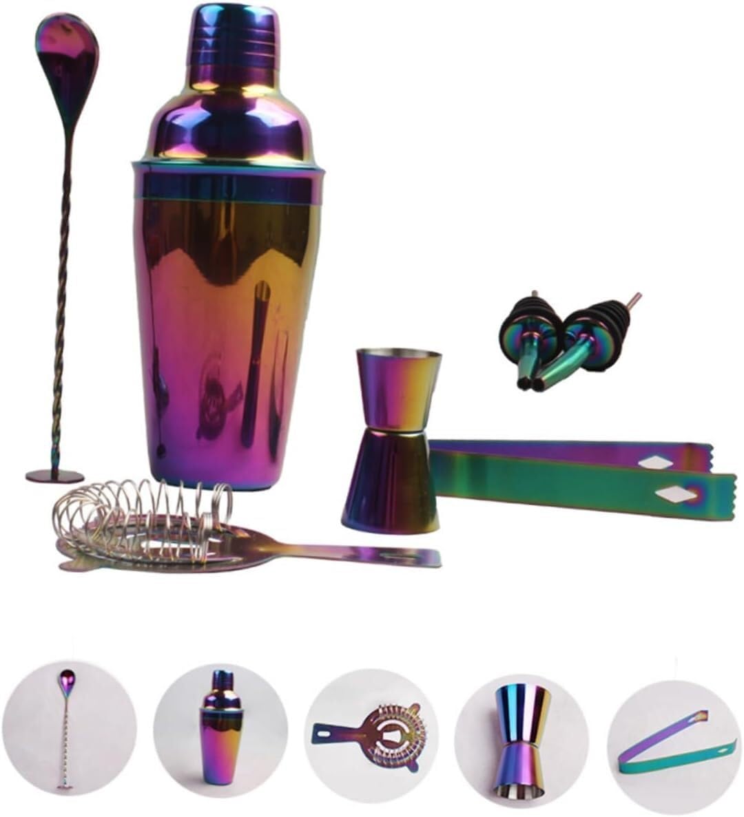Kit de Coctelería 8 Uds Coctelera Colador Bar Mezclador Cuchara Cóctel Mezcla Cuchara Bar Accesorios Cóctel Kit Cocktail Cocktail Set(Color:A)