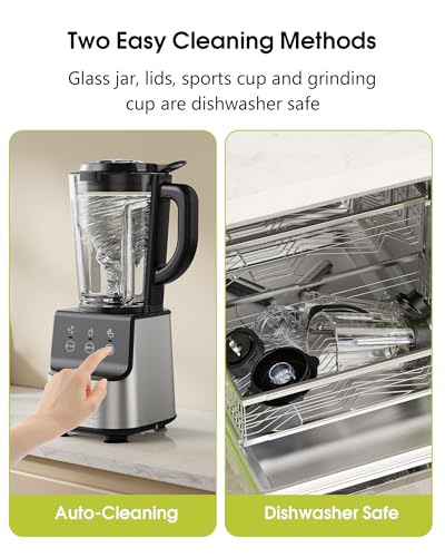 Image of Countertop Blenders for Kitchen, 1400W Professional Blender for Smoothies, 3 Functions with 5 Speeds Smoothie Blender, with 51-oz Glass Jar, Grinder & Portable Cup Combo, Self-Cleaning